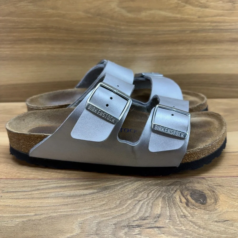 Birkenstock Arizona Soft Footbed Sandal Womens 6 N EU 37 Silver Birko Travel